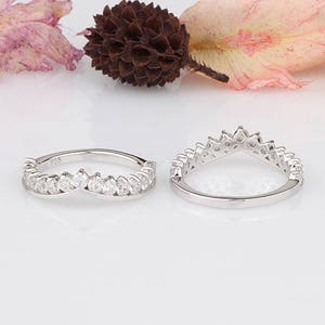 Round CZ Half Eternity Wedding Engagement Curved Band Ring / Sterling Silver Ring Guards / 2-pieces Ring Guard image 5