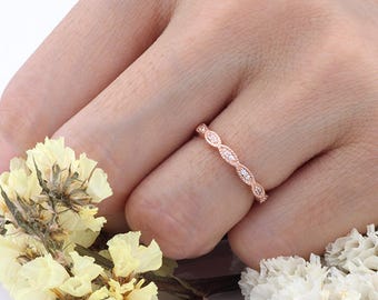 Rose Gold CZ Half Eternity Marquise Design Wedding Engagement Sterling Silver Band Ring / Rose Gold Ring / Stackable Wedding Band