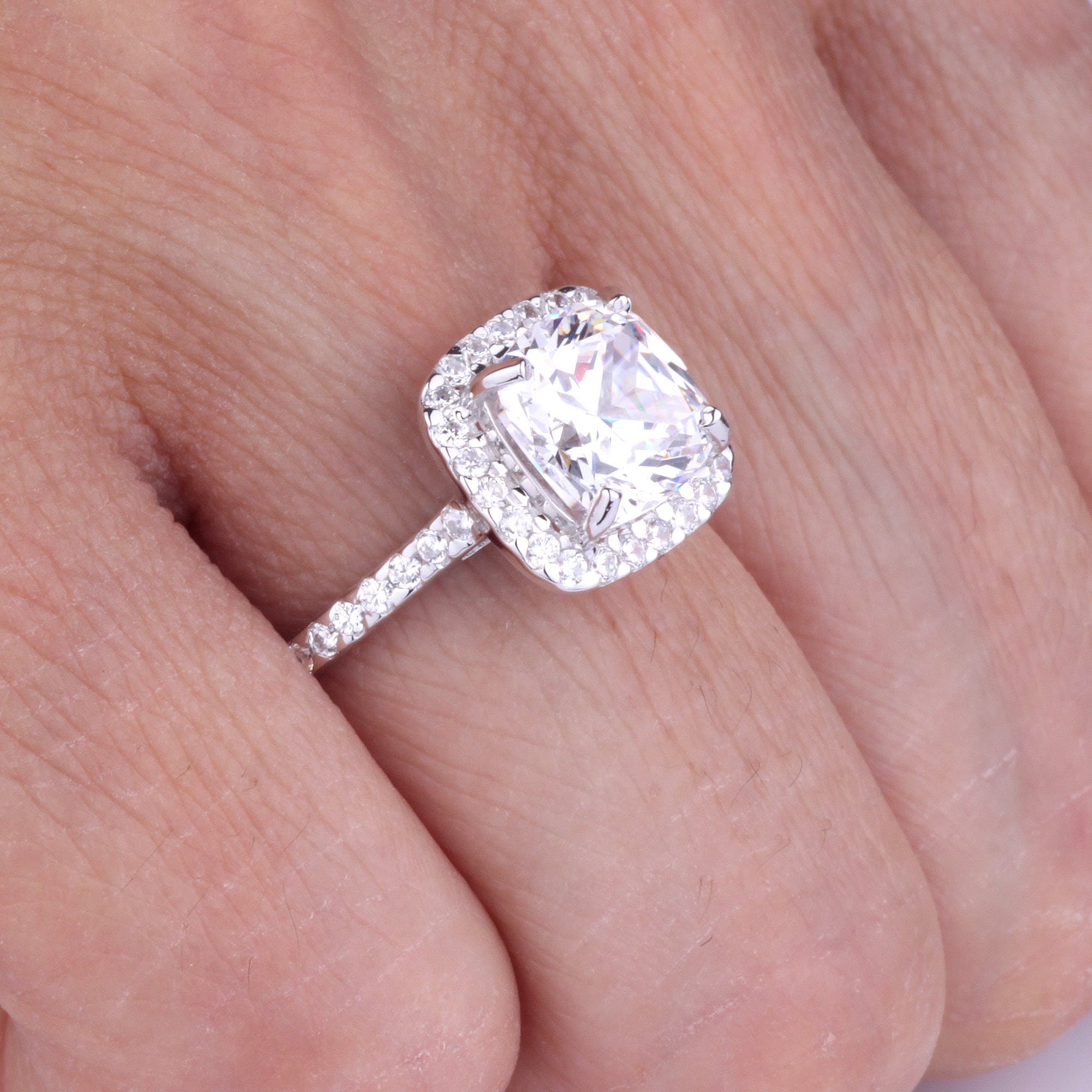 3 Carats Cushion Cut Diamond Simulated Wedding Engagement Halo | Etsy