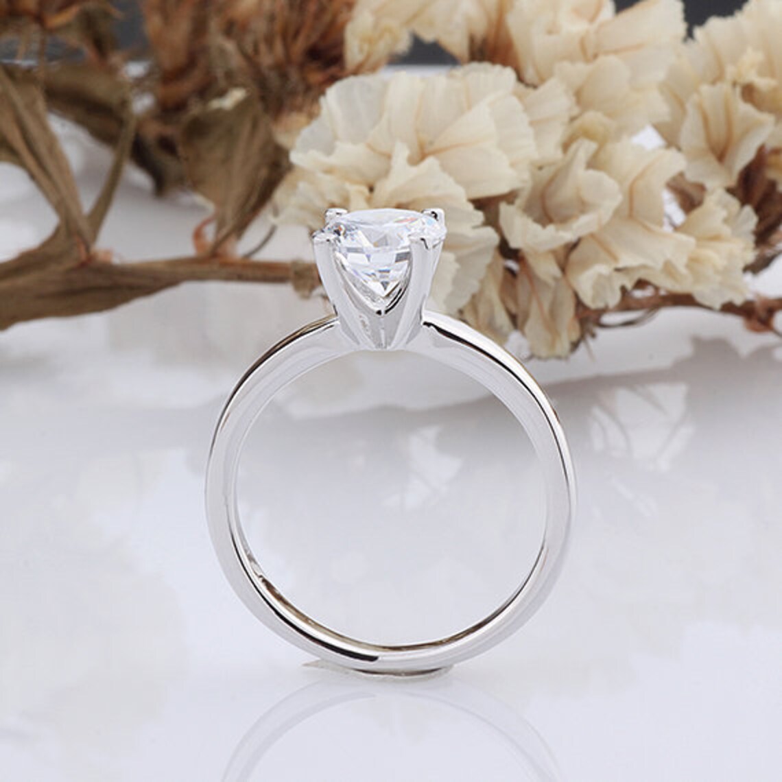 7mm Round Cubic Zirconia Solitaire Wedding Ring / Promise Etsy