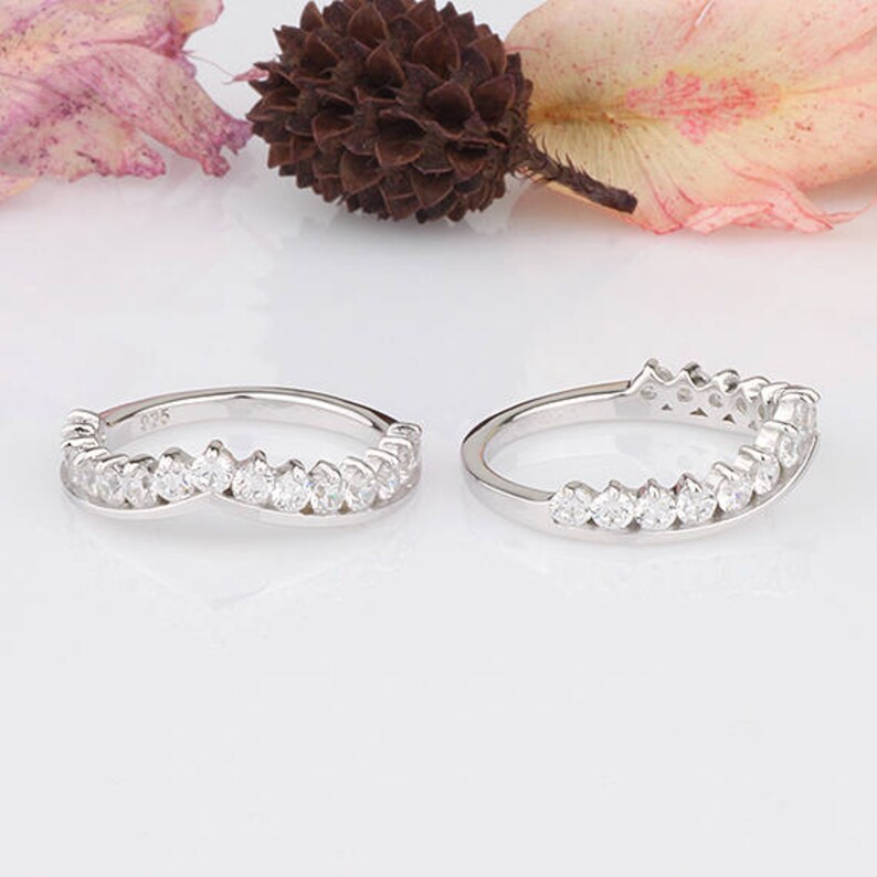 Round CZ Half Eternity Wedding Engagement Curved Band Ring / Sterling Silver Ring Guards / 2-pieces Ring Guard image 4