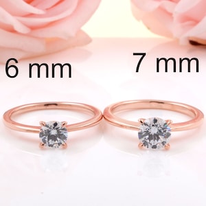 6mm Round CZ Yellow Gold Plated Solitaire Ring / Promise Anniversary Ring / Sterling Silver Ring / 0.8 carats Diamond Simulated Ring image 3