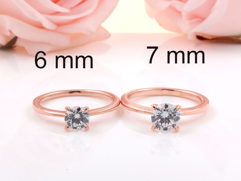 6mm Round CZ Yellow Gold Plated Solitaire Ring / Promise Anniversary Ring / Sterling Silver Ring / 0.8 carats Diamond Simulated Ring image 3