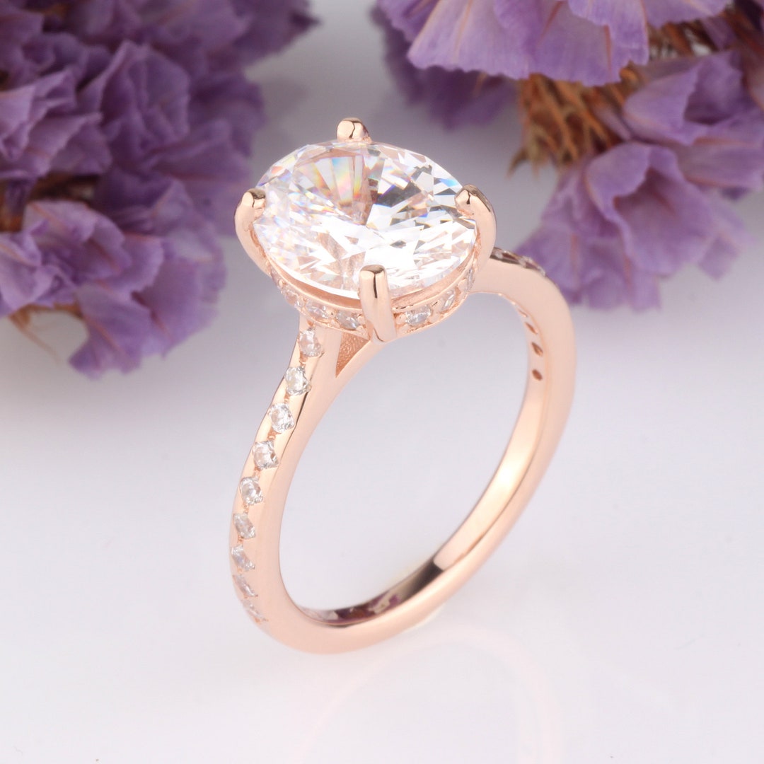 Rose Gold Oval Solitaire Engagement Ring, Wedding Ring, Diamond