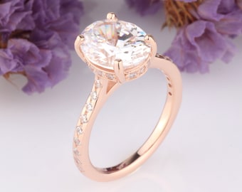 Rose Gold Oval Solitaire Engagement Ring, Wedding Ring, Diamond Simulant, 2.5ct Oval Promise Ring, Sterling Silver, Cubic Zirconia Ring