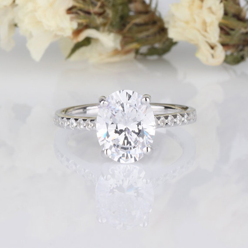 2 Carats Oval CZ Wedding Engagement Ring Cubic Zirconia Ring Anniversary Ring Sterling Silver Gift for Her Birthday Gifts