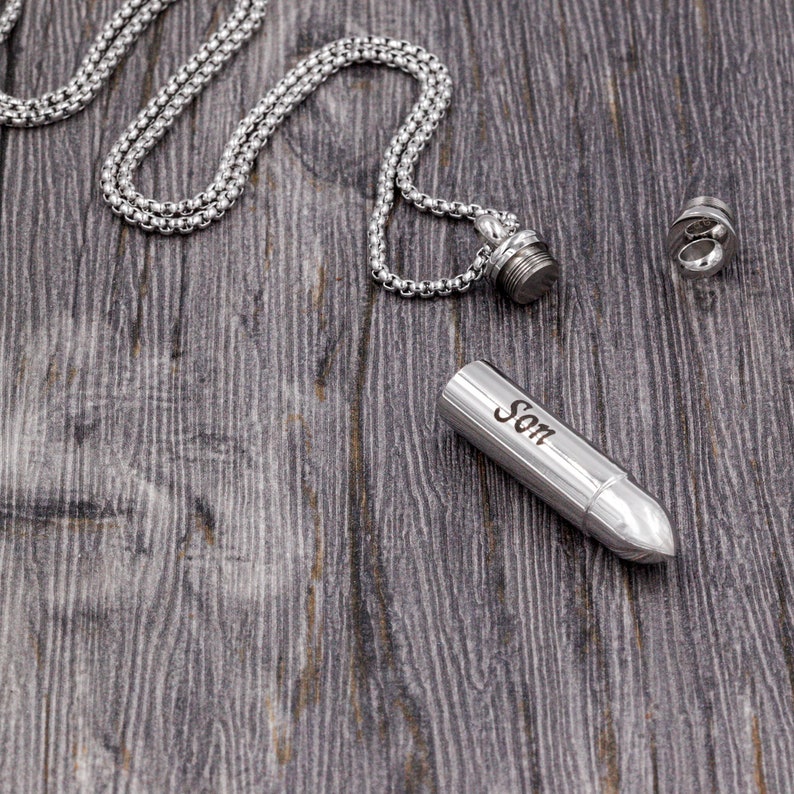 SON Bullet Urn Necklace Mens Cremation Jewelry for Ashes Etsy