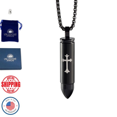 Bullet Urn Necklace Mens Cremation 