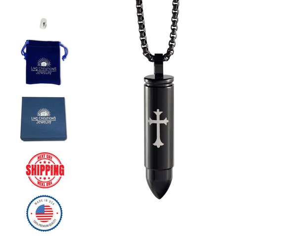 Bullet Urn Necklace Mens Cremation 
