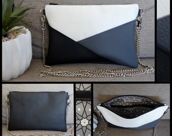 Black grey and white black and white shoulder clutch bag