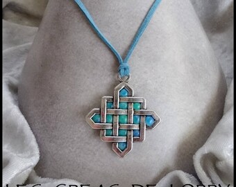 Ethnic blue green polymer necklace
