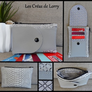 Porte cartes / Porte monnaie 2 en 1 Simili cuir dragon gris