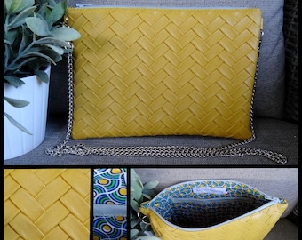 Shoulder bag Imitation effect braided leather mustard yellow