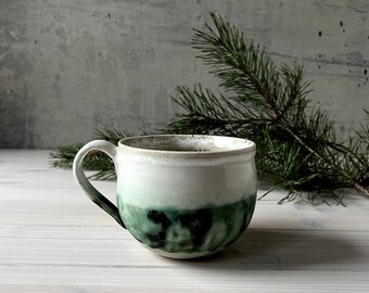 Foggy Fields green and white. Big handmade ceramic mug.