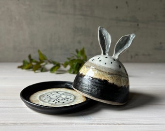 Tree of life bunny ear bowl, butter dish.
