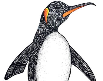 Penguin Print, Zentangle Art, Penguin Gift, Art Prints, Penguin Drawing, Wall Art, Penguin, Zentangle, Prints, Black and White Wall Art
