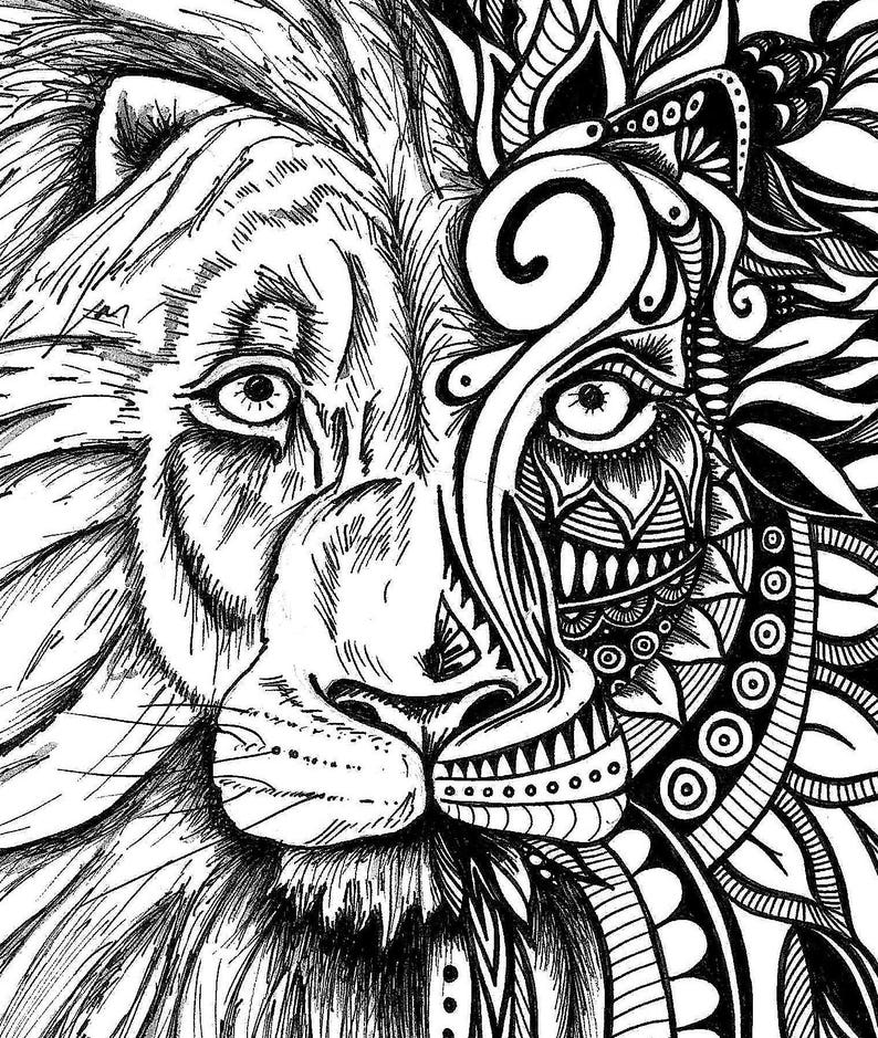 Lion Print, Zentangle Art, Lion Drawing, Art Prints, Black and White Prints, Wall Art, Lion