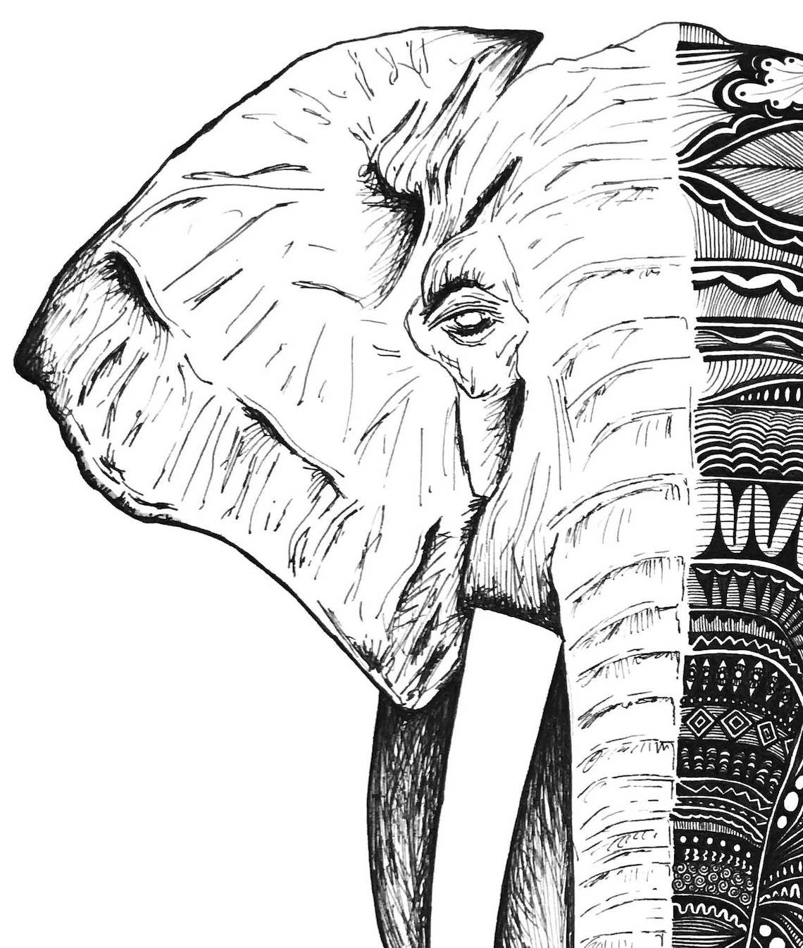 Elephant Print, Zentangle, Elephant Drawing, Art Prints, Black and White Prints, Wall Art