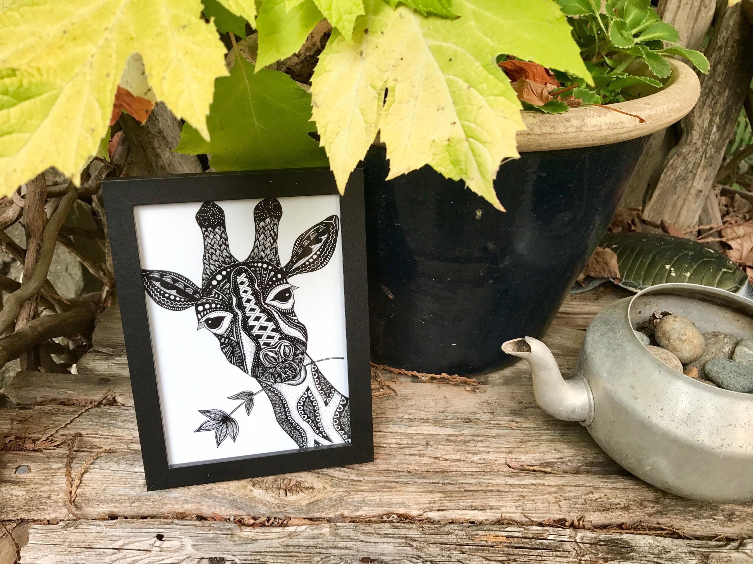 Giraffe Print, Zentangle, Giraffe Drawing, Art Prints, Black