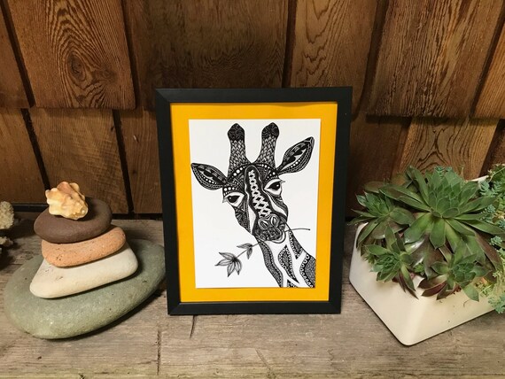Giraffe Print, Zentangle, Giraffe Drawing, Art Prints, Black