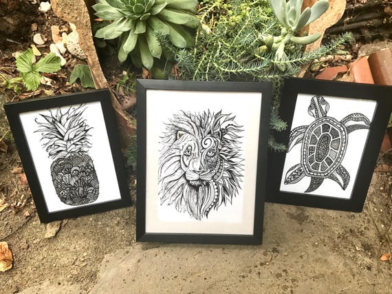 Lion Print, Zentangle Art, Lion Drawing, Art Prints, Black