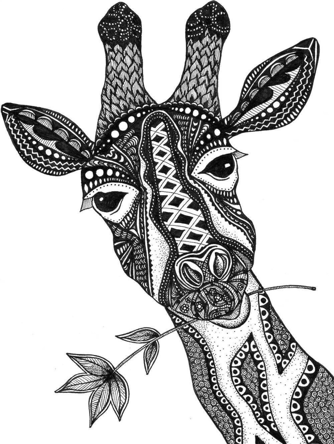 Giraffe Print, Zentangle, Giraffe Drawing, Art Prints, Black