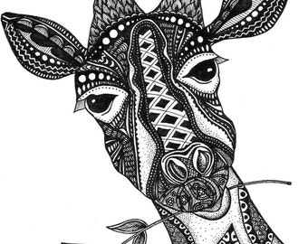 Giraffe Print, Zentangle, Giraffe Drawing, Art Prints, Black and White Prints, Wall Art, Giraffe, Ink Art, Prints, Black and White Wall Art