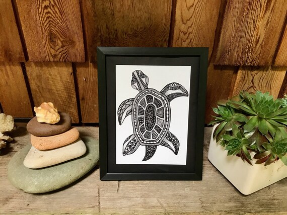 Turtle Print, Zentangle, Turtle Drawing, Art Prints, Black
