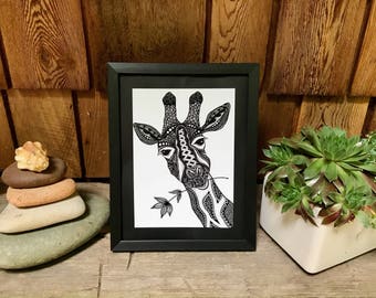 Giraffe Print, Zentangle, Giraffe Drawing, Art Prints, Black