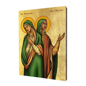 Icona di Santi Perpetua e Felicita - un regalo religioso, icona religiosa in legno fatta a mano, dorato, bellissimo regalo, 5 dimensioni tra cui scegliere.