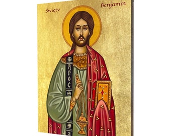 Saint Benjamin of Persia icon - a religious gift, handmade religious wood icon, gilded, beautiful gift, 5 sizes to choose.