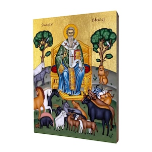 Ikona Świętego Błażeja - prezent religijny, ręcznie wykonana ikona religijna z drewna, złocona, piękny prezent, dostępna w 5 rozmiarach.