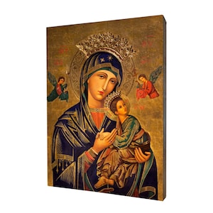 Nuestra Señora del Perpetuo Socorro, impresión sobre tabla de tilo, decoración religiosa para el hogar