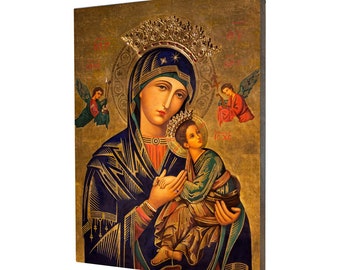 Nuestra Señora del Perpetuo Socorro, impresa en un tablero de tilo, decoración religiosa del hogar