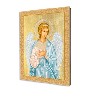 Ikona z Aniołem Stróżem - religijny prezent dla dziecka, ręcznie wykonana religijna ikona z drewna, złocona, piękny prezent, dostępna w 5 rozmiarach.