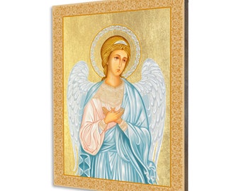 Icon with the Guardian Angel - a religious gift for a child, handmade religious wood icon, gilded, beautiful gift, 5 sizes to choose.