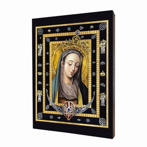 Icon of Our Lady of Rokitno - a religious gift, handmade religious wood icon, gilded, beautiful gift, 5 sizes to choose.