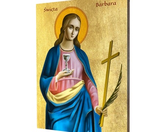 Icona di Santa Barbara: arte religiosa in legno dorato fatta a mano