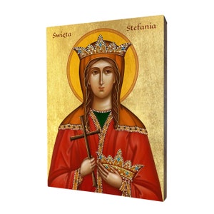 Ikona Świętego Stefana - prezent religijny, ręcznie wykonana ikona religijna z drewna, złocona, piękny prezent, dostępna w 5 rozmiarach.