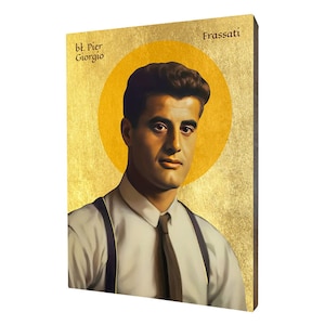 Icône du Bienheureux Pier Giorgio Frassati - un cadeau religieux, icône religieuse en bois faite à la main, dorée, beau cadeau, 5 tailles au choix.
