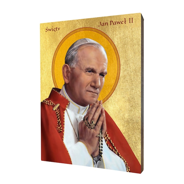 Saint John Paul II religious icon - a religious gift, handmade religious wood icon, gilded, beautiful gift, 5 sizes to choose.