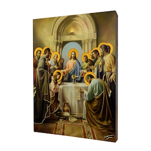 The Last Supper icon - a religious gift, handmade religious wood icon, gilded, beautiful gift, 5 sizes to choose.