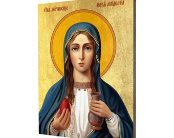 Icon of Saint Mary Magdalene - a religious gift, handmade religious wood icon, gilded, beautiful gift, 5 sizes to choose.