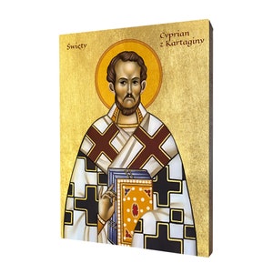 Saint Cyprian of Carthage icon - a religious gift, handmade religious wood icon, gilded, beautiful gift, 5 sizes to choose.