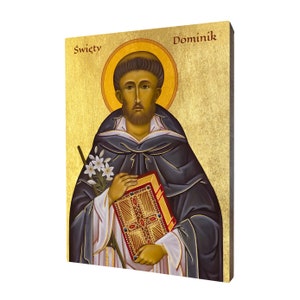Saint Dominic religious icon - a religious gift, handmade religious wood icon, gilded, beautiful gift, 5 sizes to choose.