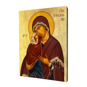 Ikona religijna Święta Anna z Maryją - prezent religijny, ręcznie wykonana ikona religijna z drewna, złocona, piękny prezent, dostępna w 5 rozmiarach.