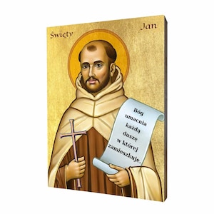 Ikona religijna Świętego Jana od Krzyża - prezent religijny, ręcznie wykonana ikona religijna z drewna, złocona, piękny prezent, dostępna w 5 rozmiarach.