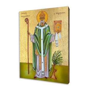 Saint Augustine religious icon - a religious gift, handmade religious wood icon, gilded, beautiful gift, 5 sizes to choose.