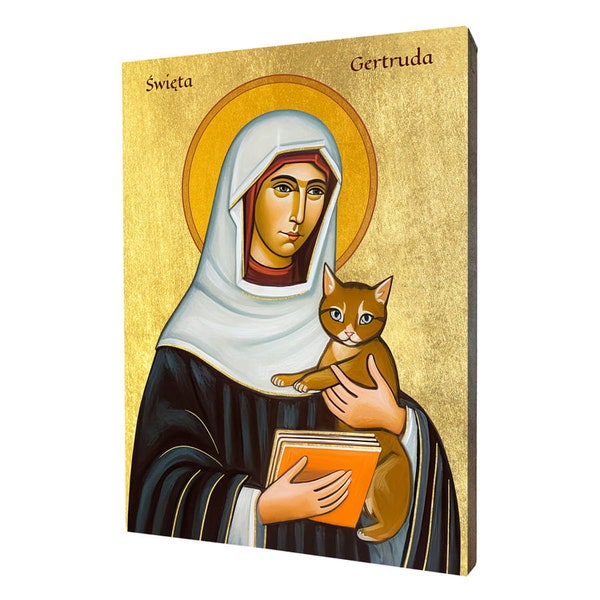 St. Gertrude Icoon - een religieus geschenk, handgemaakt religieus houten icoon, verguld, mooi geschenk, 5 maten om uit te kiezen.