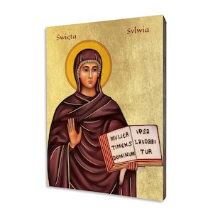 Saint Silvia icon - a religious gift, handmade religious wood icon, gilded, beautiful gift, 5 sizes to choose.
